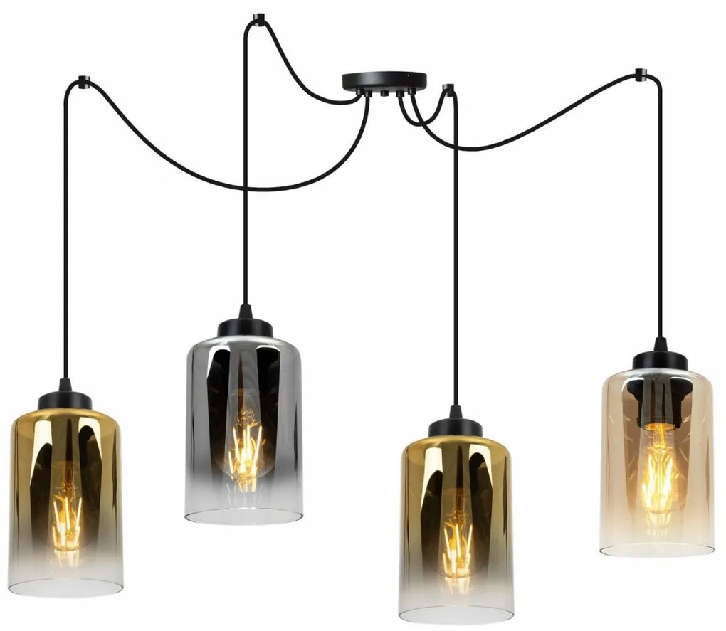 Závesné svietidlo Hella Spider, 4x sklenené tienidlo (mix 3 farieb)