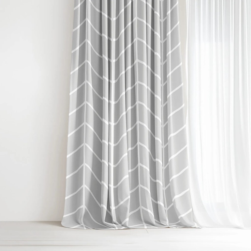Goldea bavlnený záves - biely cikcak na sivom 240x150 cm