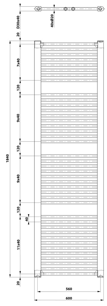 Aqualine, DIRECT vykurovacie teleso s bočným pripojením 600x1850 mm, biela, ILR86T