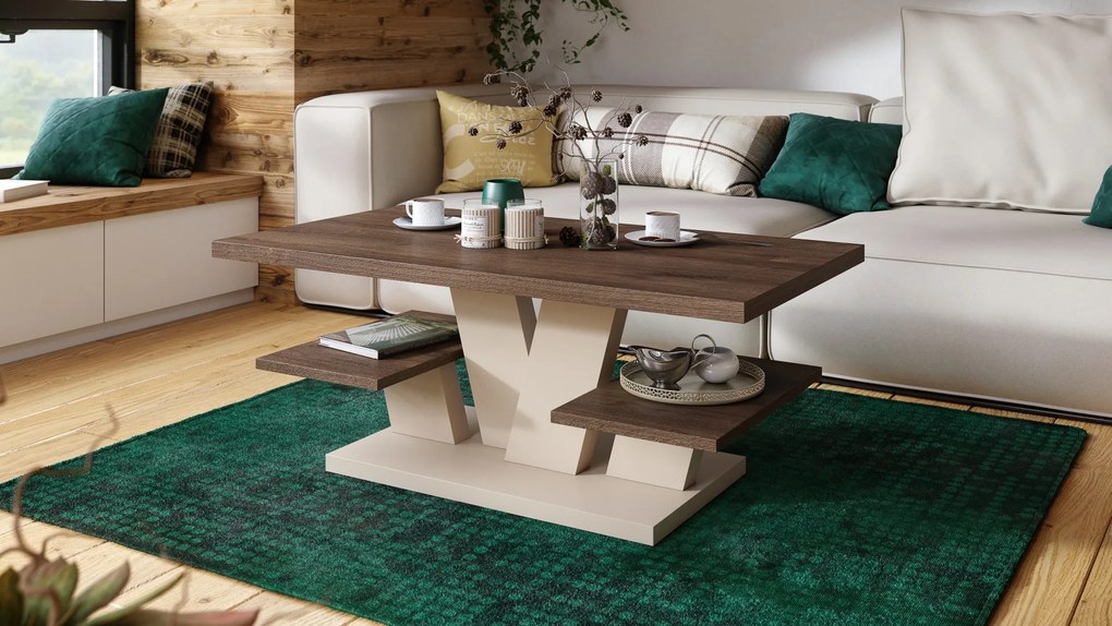 Mazzoni VIVA MAT Dub Hnedý/béžový - moderný konferenčný stolík s policami