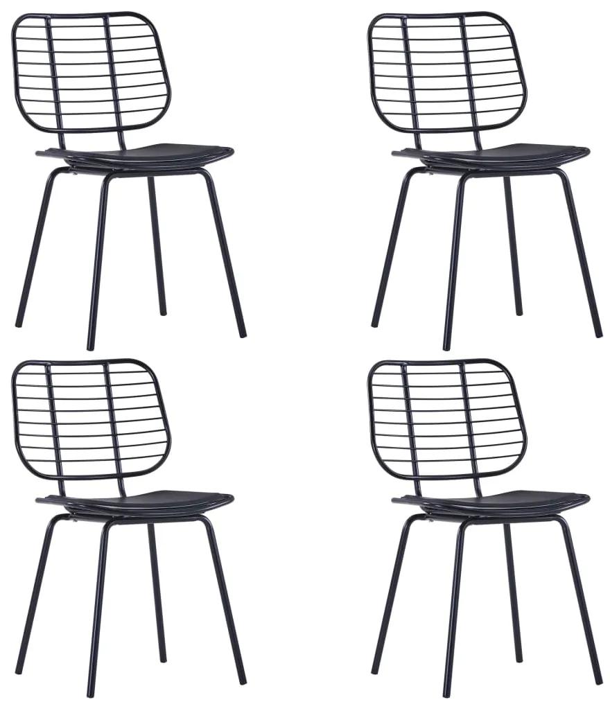vidaXL Jedálenské stoličky so sedadlami z umelej kože 4 ks čierne oceľ