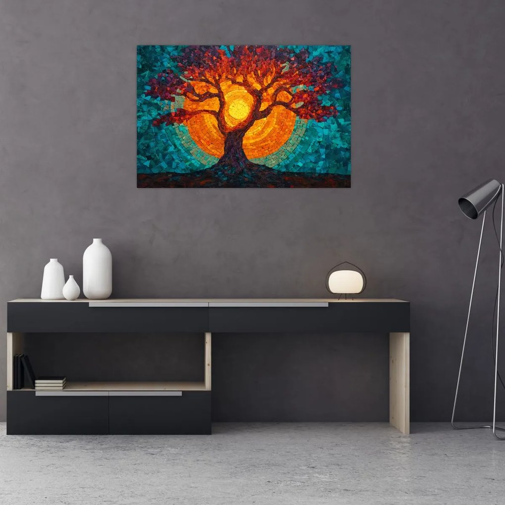 Obraz - Strom života a slnko v mozaike (90x60 cm)