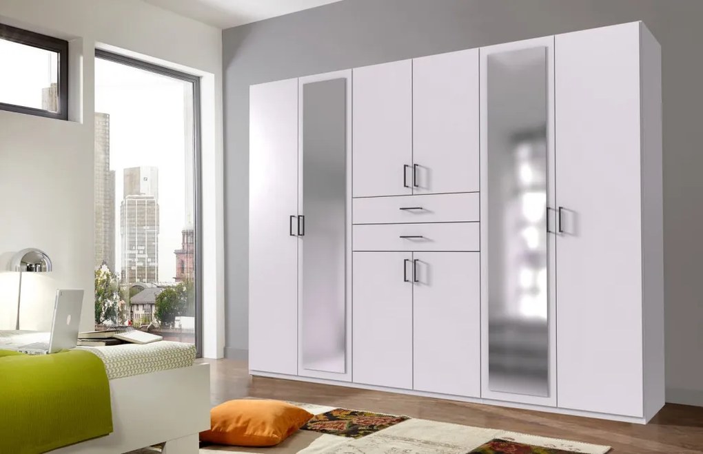 Šatníková skriňa so zrkadlami Düsseldorf, 270 cm, biela