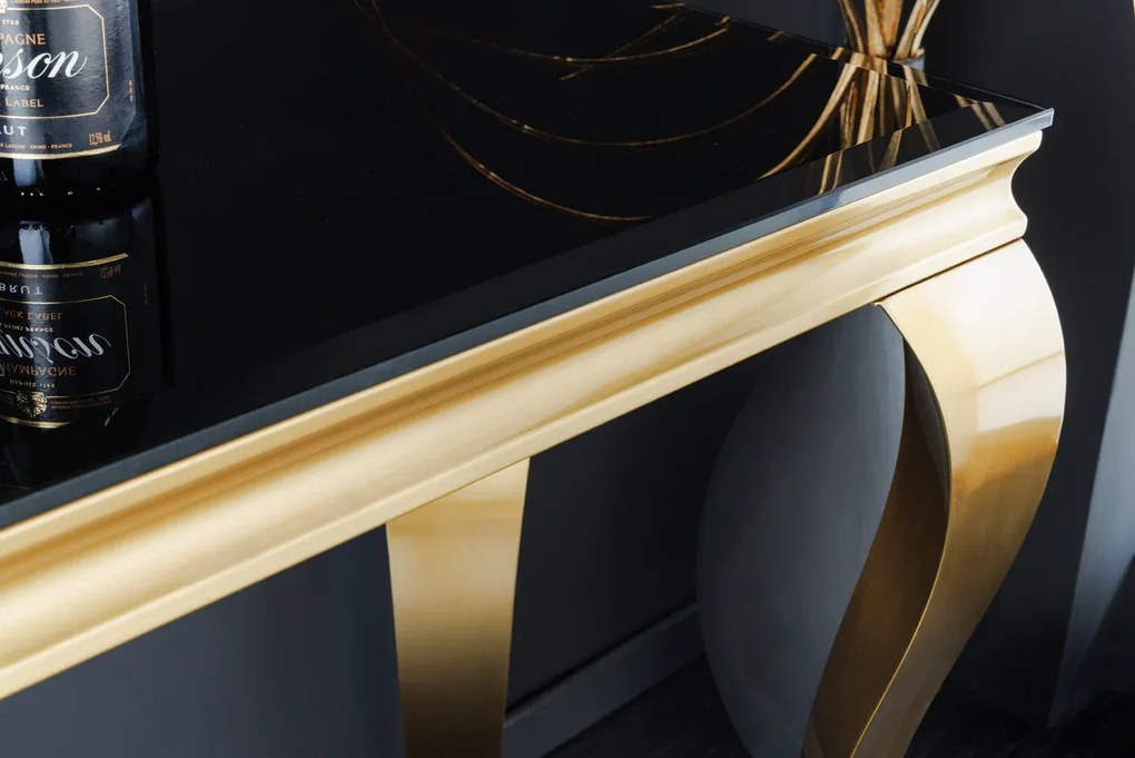 Konzola MODERN BAROCK 140cm tvrdené opálové sklo čierno-zlatá
