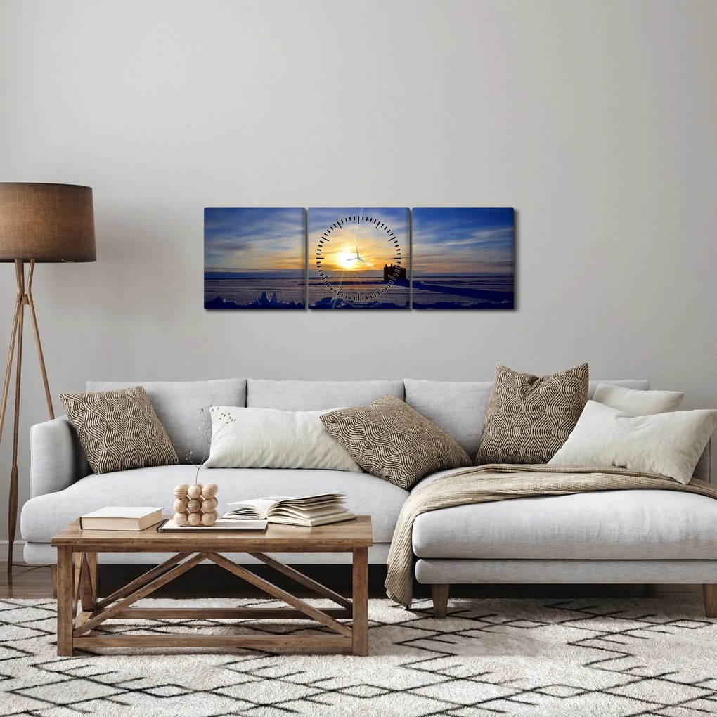 Obraz - polárna krajina (s hodinami) (90x30 cm)