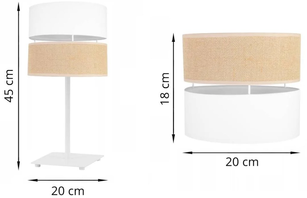 Stolná lampa Juta, 1x jutové/biele textilné tienidlo, n, w