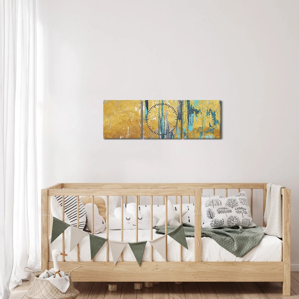 Obraz - Zlatý design (s hodinami) (90x30 cm)