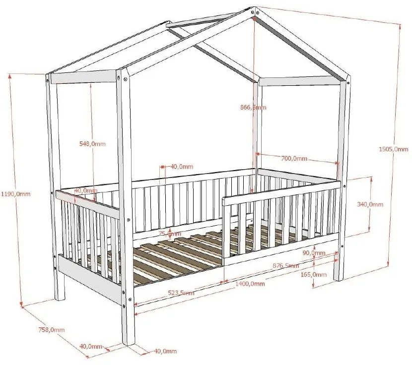 Domčeková detská posteľ z borovicového dreva s roštom v prírodnej farbe 70x140 cm DALLAS – Vipack