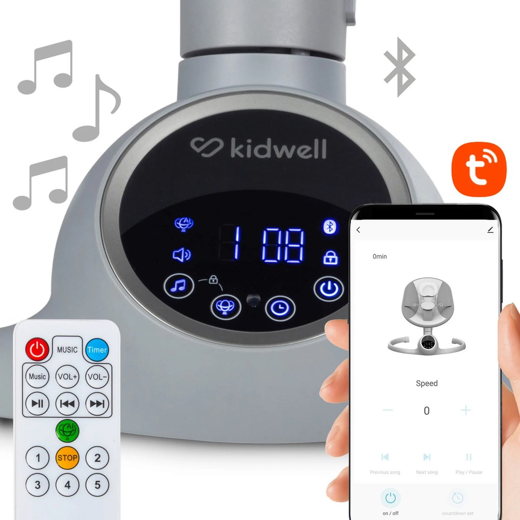 Elektrické hojdacie kreslo Kidwell REVE 2 v 1 s Bluetooth a aplikáciou Tuya