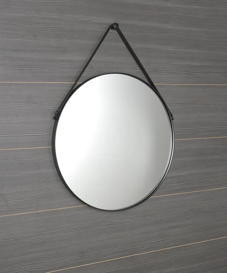 Sapho Sapho, ORBITER zrkadlo guľaté s koženým popruhom, o 70cm, čierna mat, ORT070