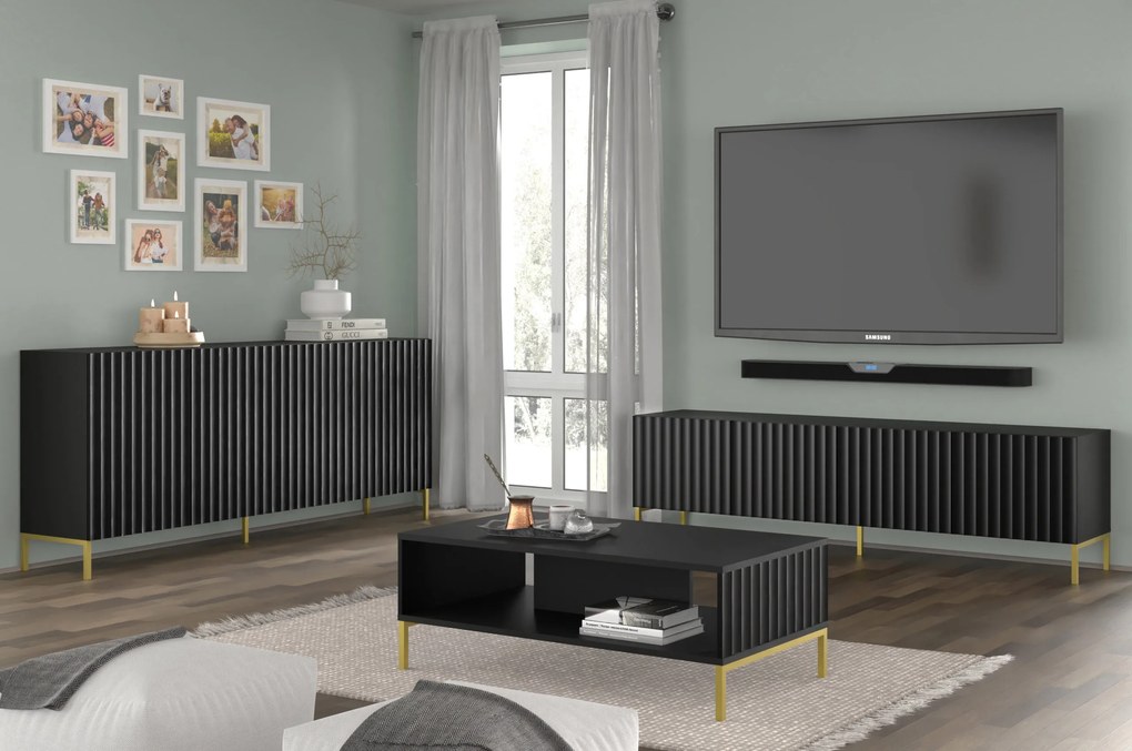 TV stolík/skrinka 150 3D Warsaw (čierna + zlatá). Akcia -20%. Vlastná spoľahlivá doprava až k Vám domov. 1125150
