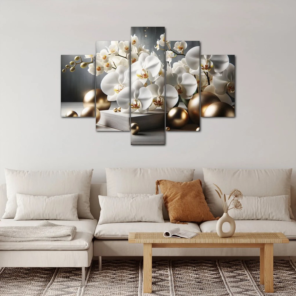 Obraz - Orchidea a zlaté gule (150x105 cm)