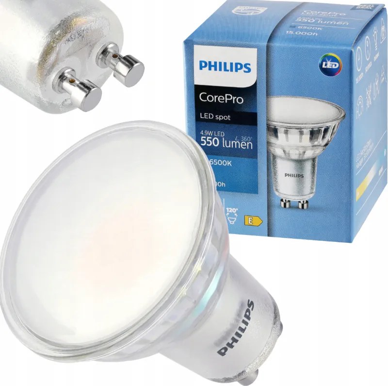 SADA 5x žiarovka Philips GU10 4,9W 550lm 112lm/W 6500K EyeComfort CorePro