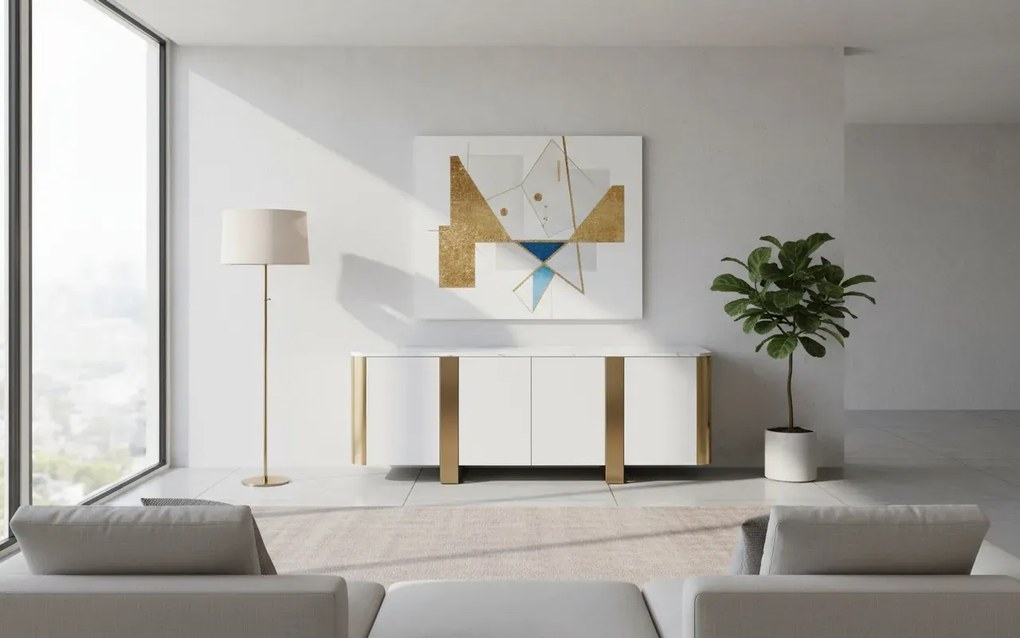 Komoda Stilig ST921 200 cm biela/zlatá/mramor