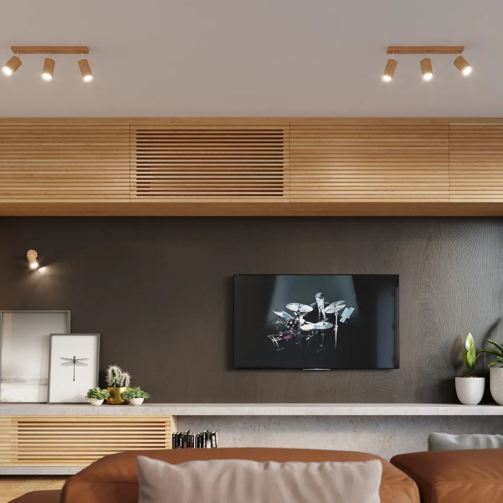 Bodové svietidlo Berg, 3x drevené tienidlo, (možnosť polohovania)