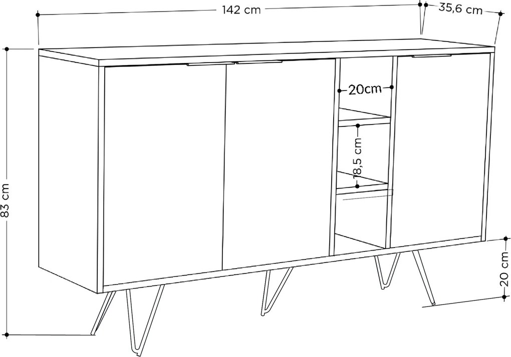 Komoda Houseland CLARA 142 cm dub prírodný/antracit