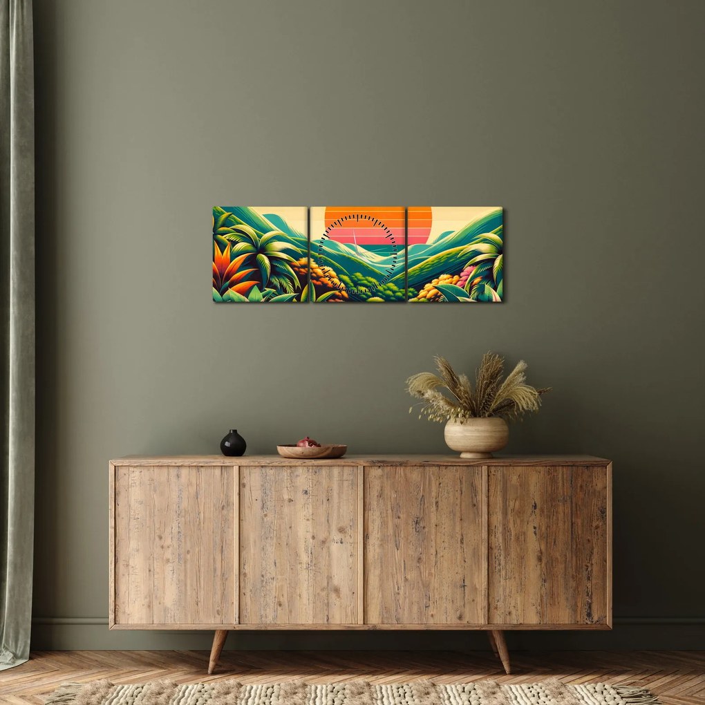 Obraz - Pestrofarebný západ slnka (s hodinami) (90x30 cm)