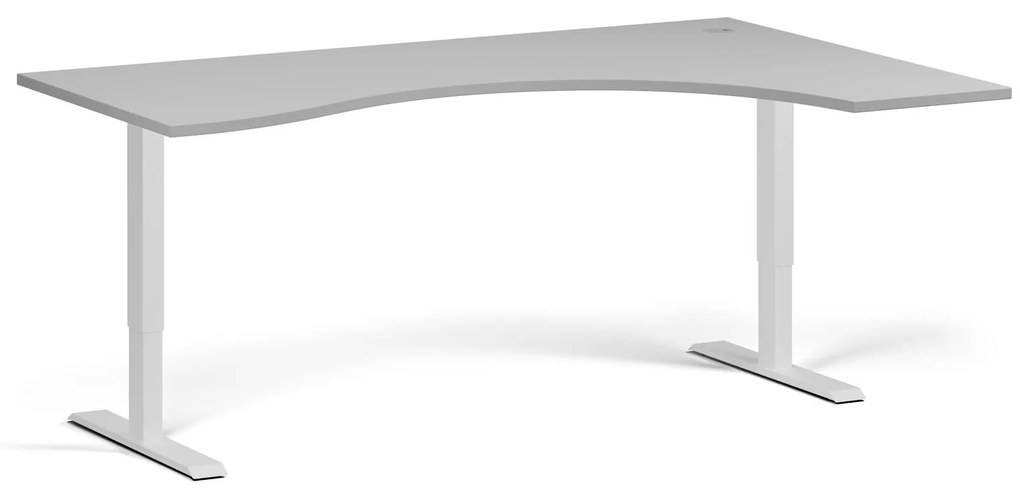 Ergonomický výškovo nastaviteľný stôl, 180x120 cm, 1 motor, L/P, biela podnož, sivá