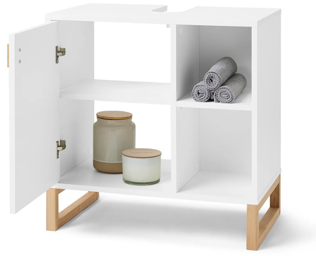 Umývadlová skrinka s dvierkami a poličkou naboku