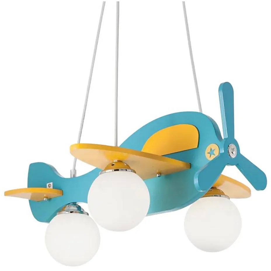 Ideal Lux - Detský luster na lanku AVION 3xE27/28W/230V modrá 136325