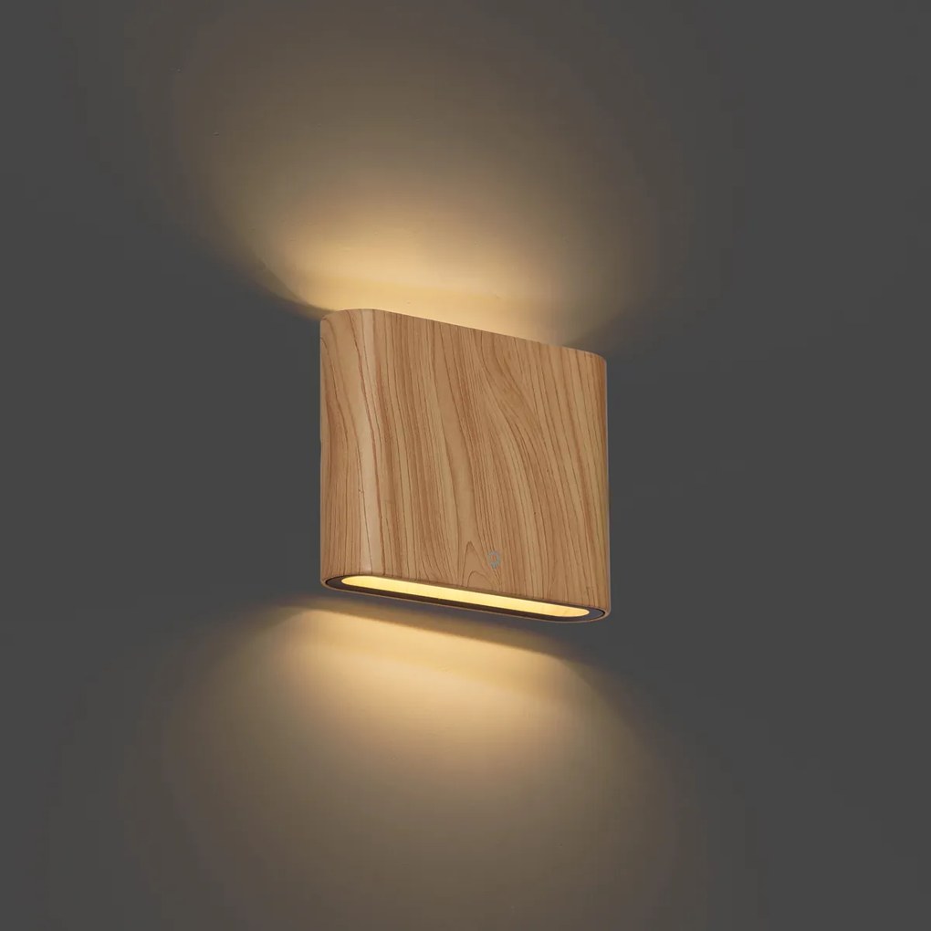 Škandinávska vonkajšia nástenná lampa s drevenou potlačou 11,5 cm vrátane LED IP65 - Batt