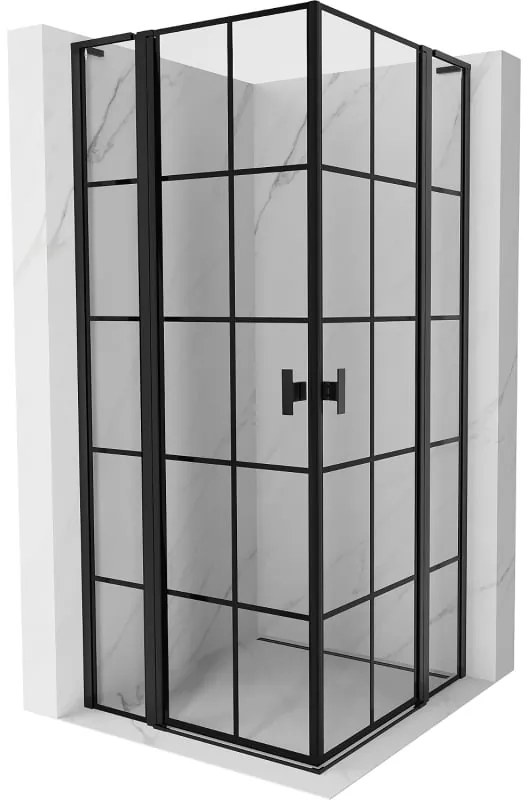 Mexen, Mexen Mist L Duo výklopný sprchový kút 120 x 120 cm, čierna mriežka - 8A4L-120L-120P-70-77