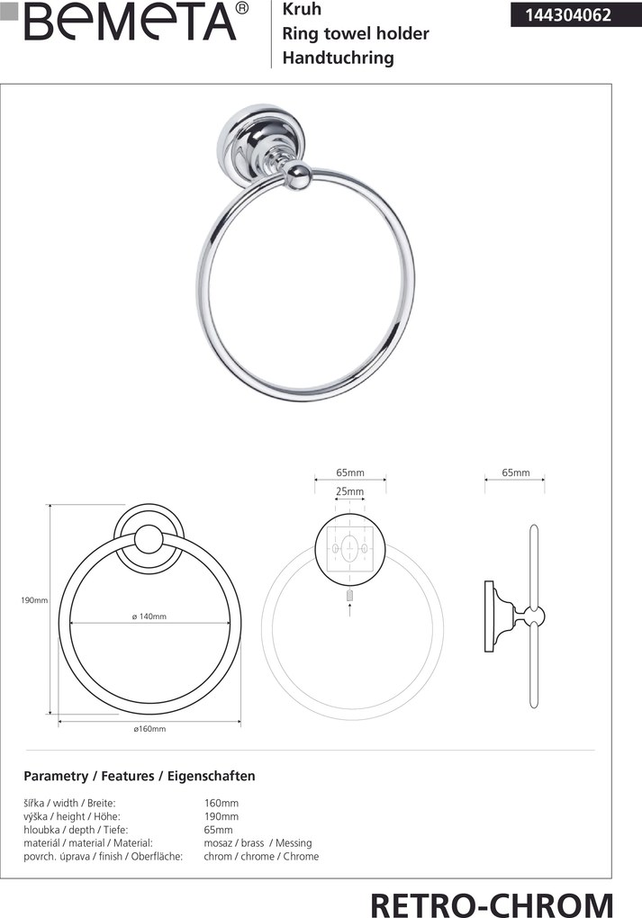 Bemeta Design RETRO chróm: Držiak uterákov, kruhový - 144304062