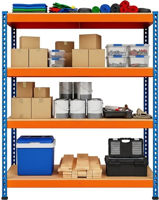 Akcia 3x Regál 180x160x50 cm profesionálny 4-policový, nosnosť 1200 kg - modro-oranžový