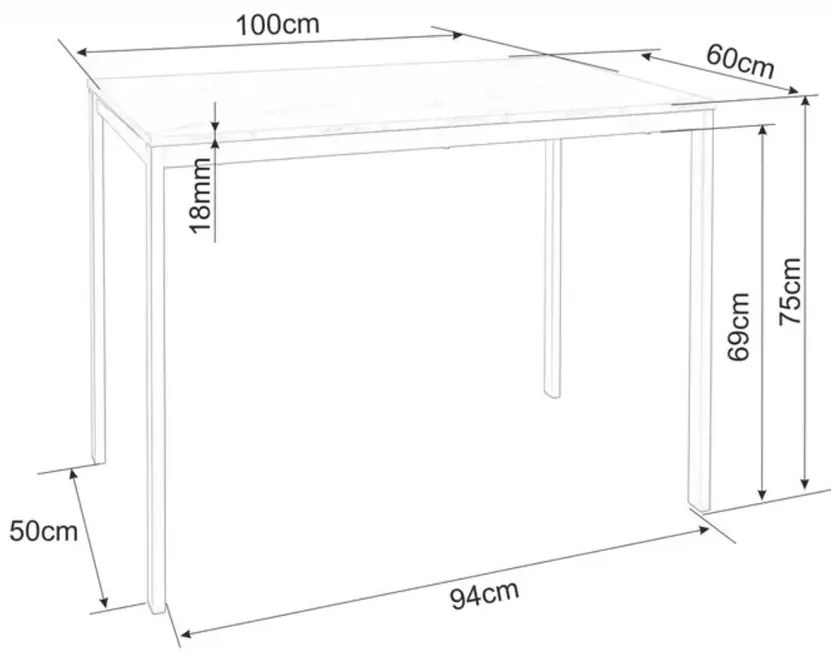 Jedálenský set 1 + 4, čierny stôl RAMOD 100x60 cm mramorový dekor + zelená stolička TURIN s čiernymi nohami
