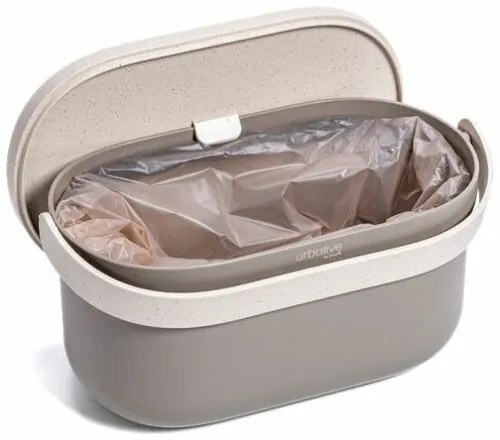 Plastia Nádoba na bioodpad s rámčekom a vreckami, taupe s kávovou sedlinou, 3,1 l