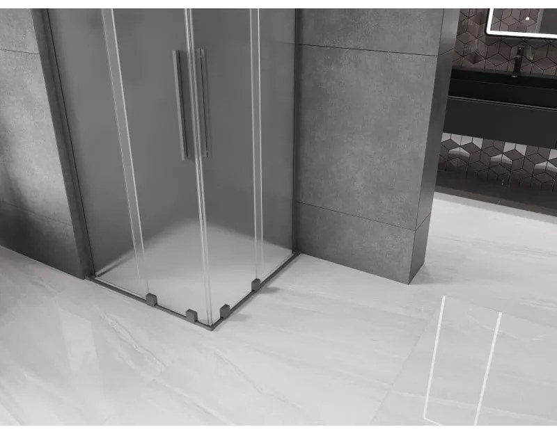 Mexen Velar L Duo, sprchový kút s posuvnými dverami 100 x 100 cm, 8mm sklo námraza, brúsený grafit, 871-100-100-02-33-95