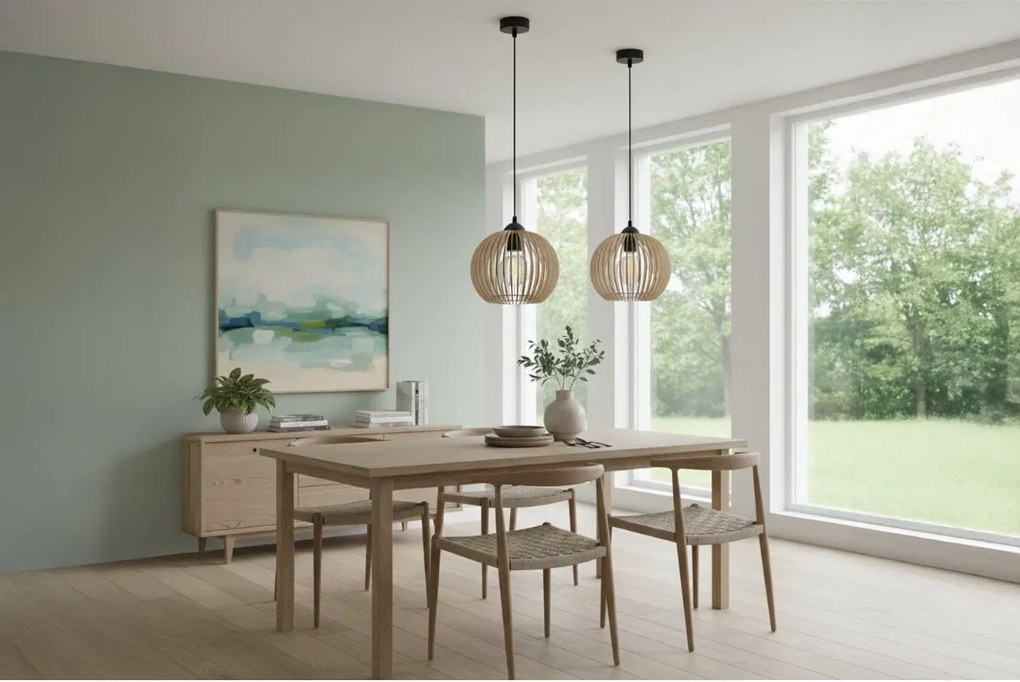 Závesné svietidlo Timber 5, 1x drevené tienidlo