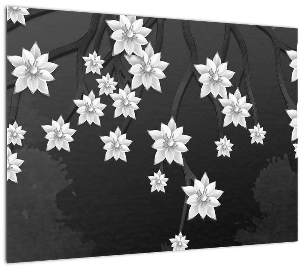 Sklenený obraz - Kvety na vetvách (70x50 cm)