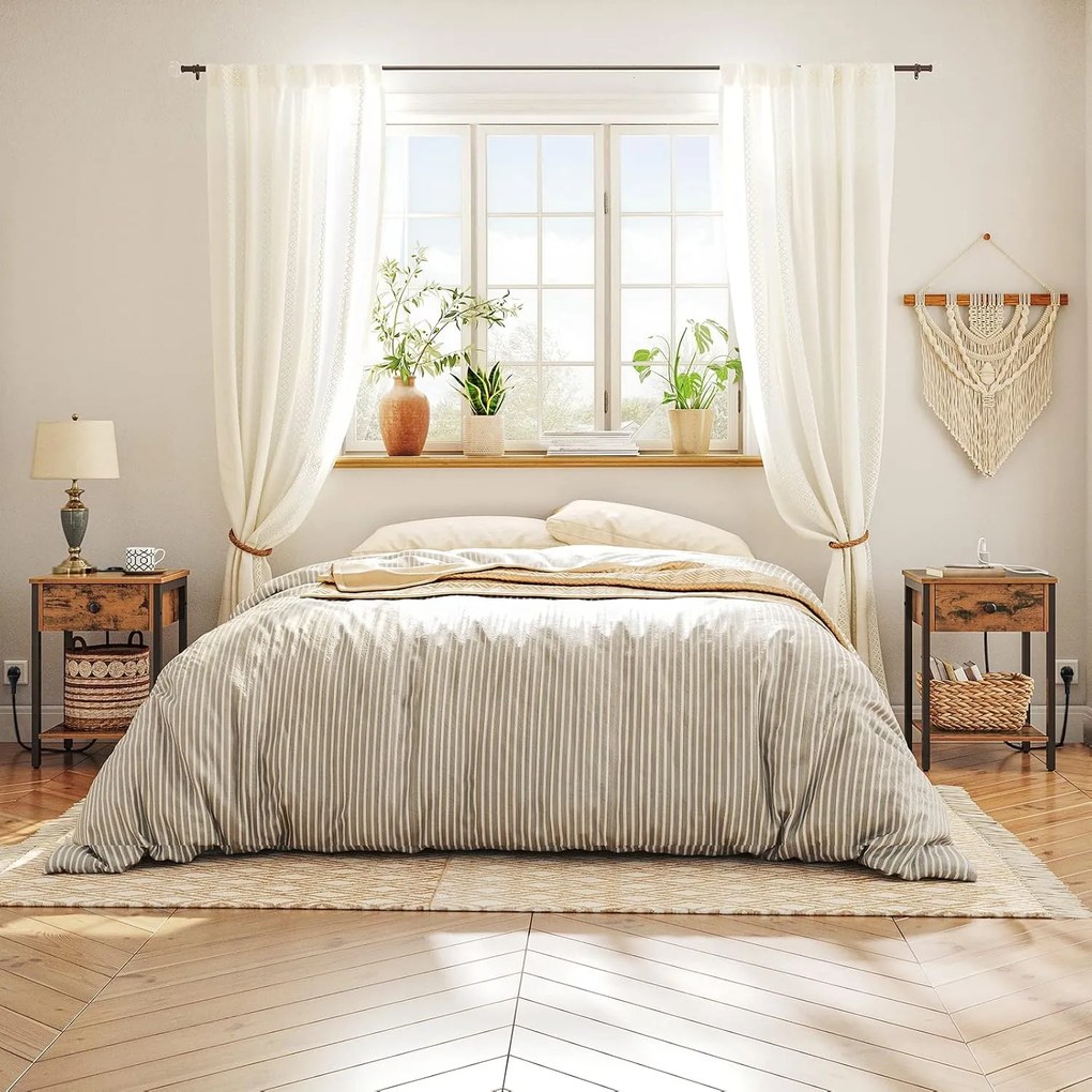 Noční stolek Vasagle Ferira 40 cm s nabíjecí stanicí černý/hnědý