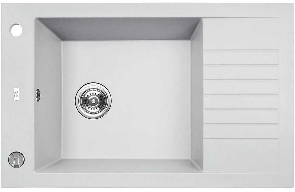Laveo Pionier, 1-komorový granitový drez 780x500x207 s krátkym odkvapávačom, biela, LAV-SBR_613T