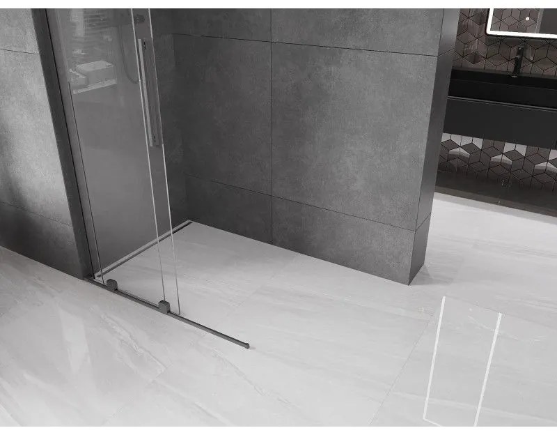 Mexen Velar L, posuvná sprchová zástena Walk-in 120 x 200 cm, 8mm číre sklo, brúsený grafit, 871-120-003-03-95