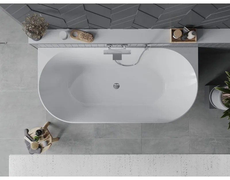 Mexen Oval Slim, voľne stojaca vaňa ku stene, 170 x 80 cm, biela-čierna, chrómový prepad, 52661708075-01