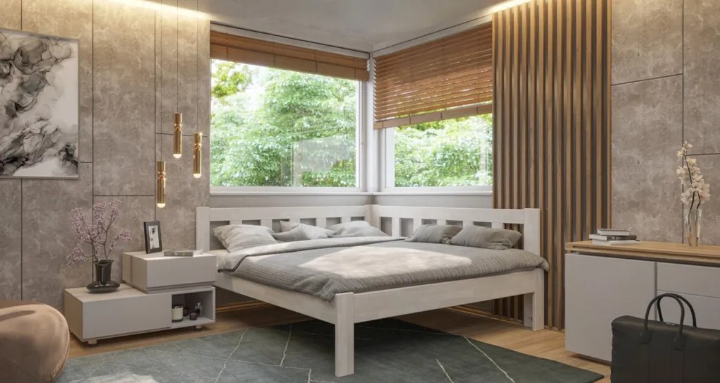 Rohová posteľ so zástenou vpravo Tema P 180x200 cm, bielený buk