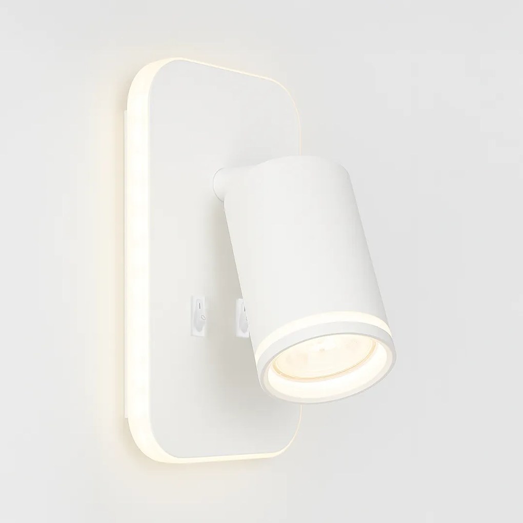 Nástenné svietidlo Pipe Ring, 1x biele kovové tienidlo + 1x LED 6w, w, vypínač