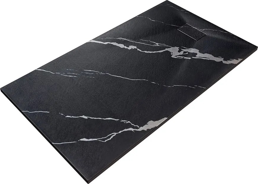 Besco Obdĺžniková sprchová vanička z SMC kompozitu VEXO MARBLE BLACK R 100x80 (120x80, 120-180x90) BESCO-Rozmery: 180x90