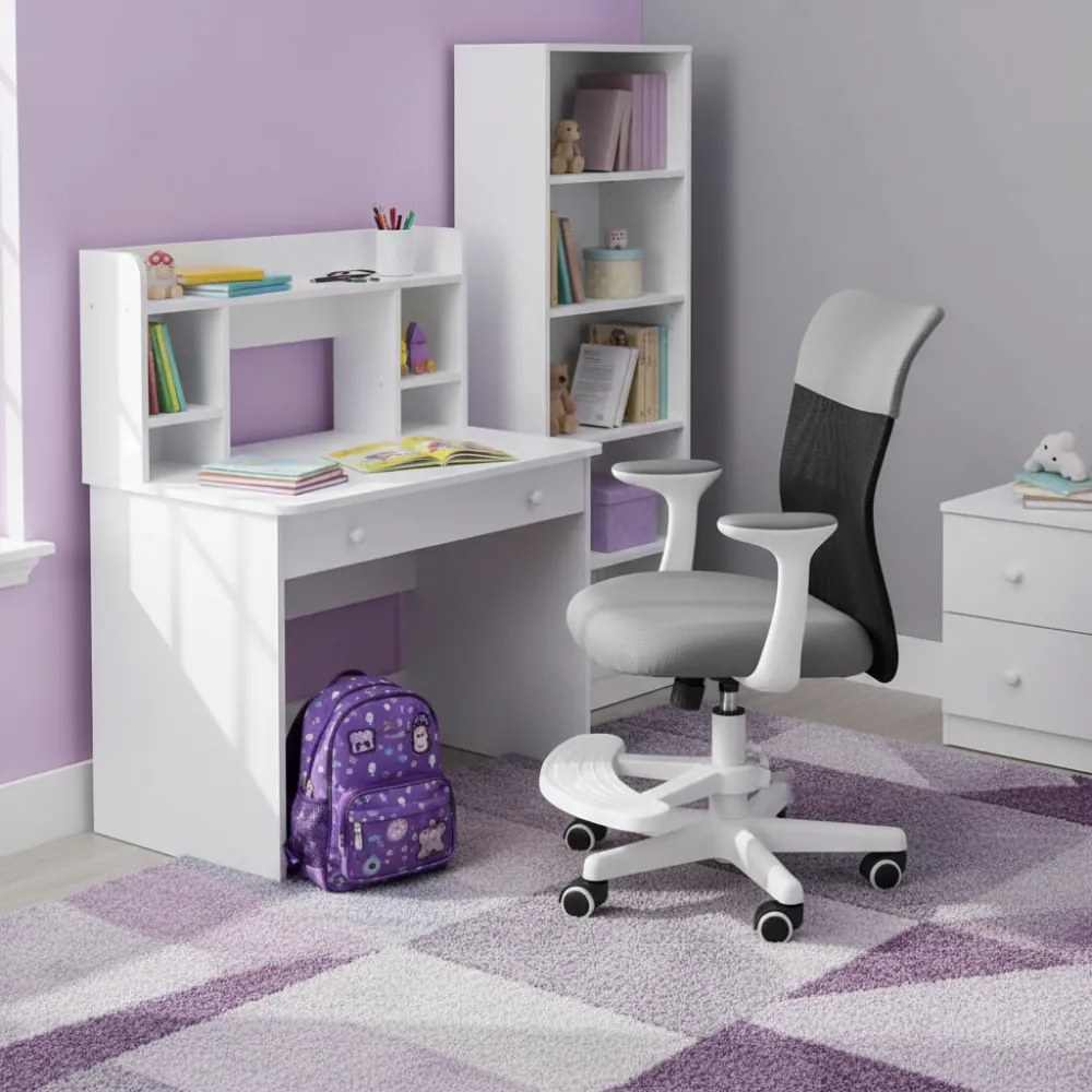 Detská stolička Neoseat MONKEY WHITE s podnožou — látka, biela / svetlo sivá