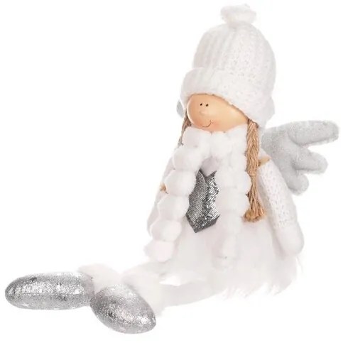 Vianočná dekorácia Anjel so srdcom, v. 41 cm, biela