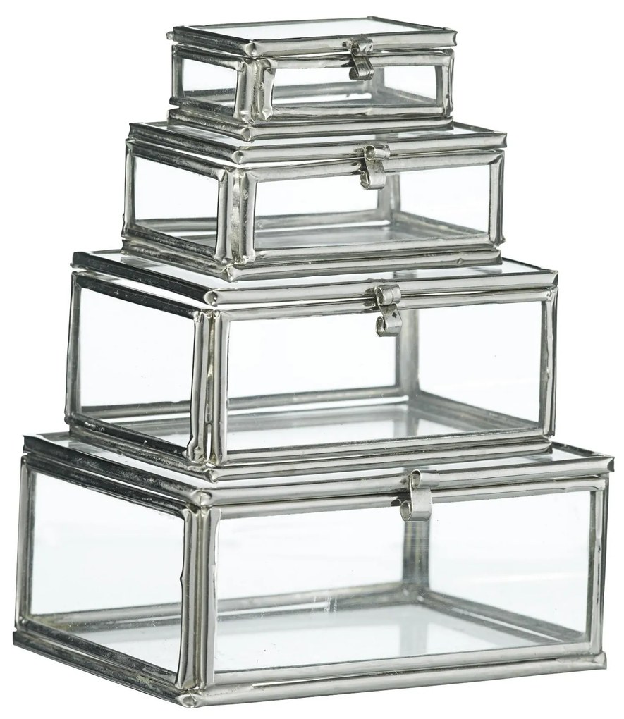 MADAM STOLTZ Mini sklenené krabičky Silver - set 4 ks