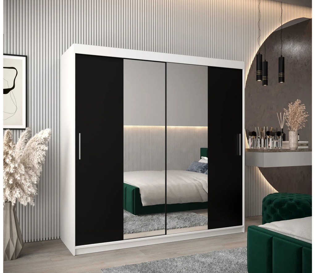 Šatníková skriňa 200 cm Toki 1 (Biela matná + Čierna matná). Akcia -20%. Vlastná spoľahlivá doprava až k Vám domov. 1064930