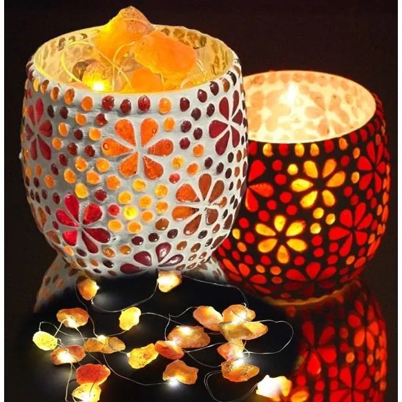 Mozaiková lampa LED - svietnik kameň Karneol KEG KVETY ZOE