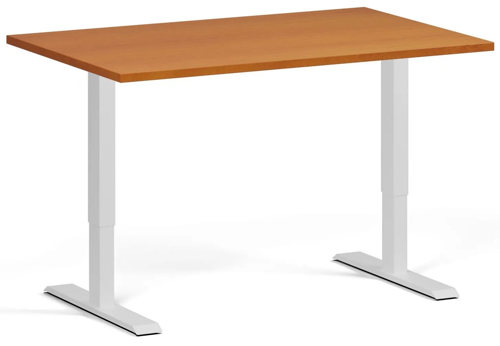 Výškovo nastaviteľný stôl, 120x80 cm, 2 motory, biela podnož, čerešňa