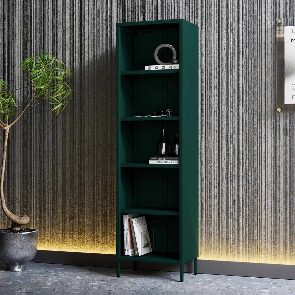 Knižnica do obývačky MARIO, 500 x 1800 x 350 mm, Modern: fľaškovo zelená farba
