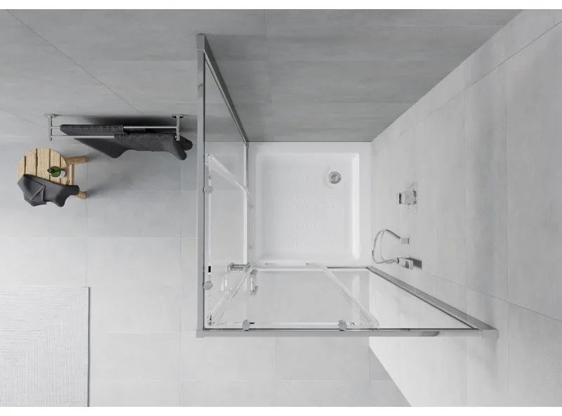Mexen Rio, štvorcový sprchovací kút s posuvnými dverami 80 x 80 cm, 6mm číre sklo, chrómový profil + biela vysoká sprchová vanička Rio, 860-080-080-01-00-4510