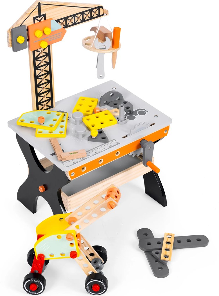 Drevený detský dielenský stôl ECOTOYS s náradím – 76 dielov, kreatívna hračka 3+