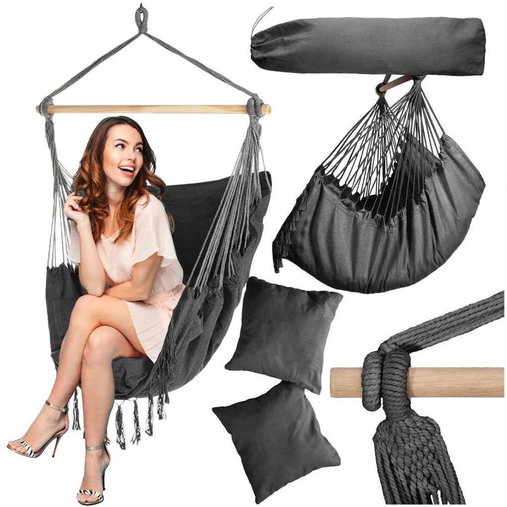 Brazílske závesné kreslo BAHIO grafitovo sivé